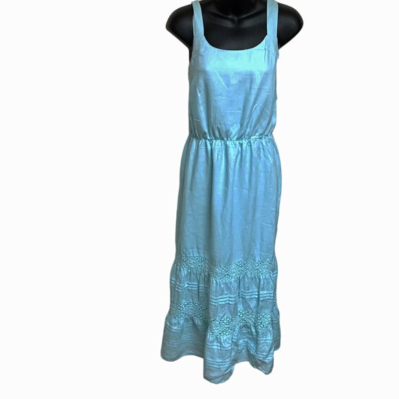 J Jill Sky Blue Linen Crochet Panel Lined Sleeveless Boho Sundress - Picture 11 of 11